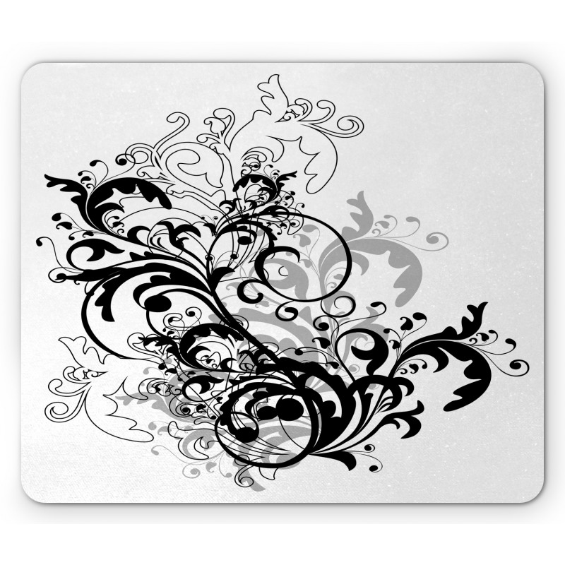 Monochrome Abstract Leaves Mouse Pad