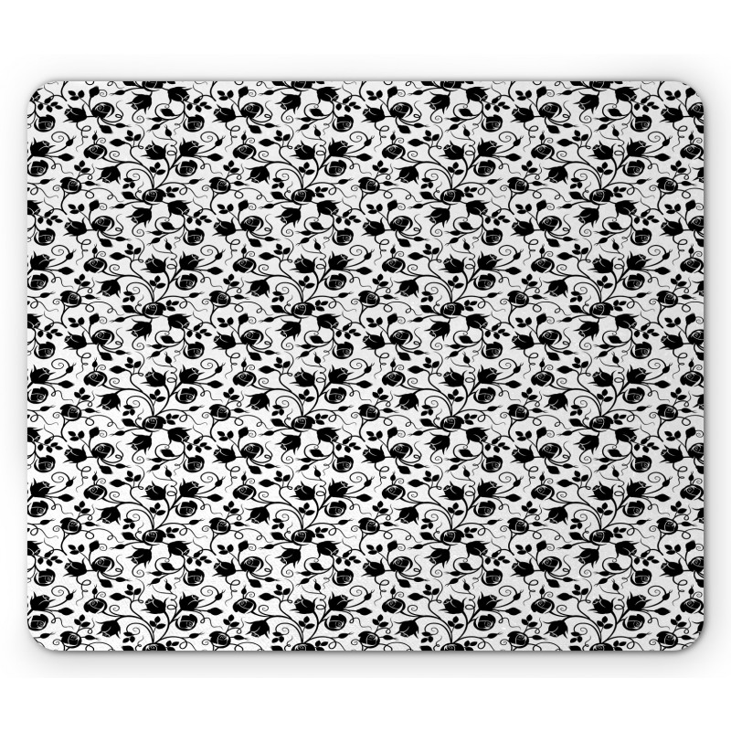 Monotone Intertwined Rosebuds Mouse Pad