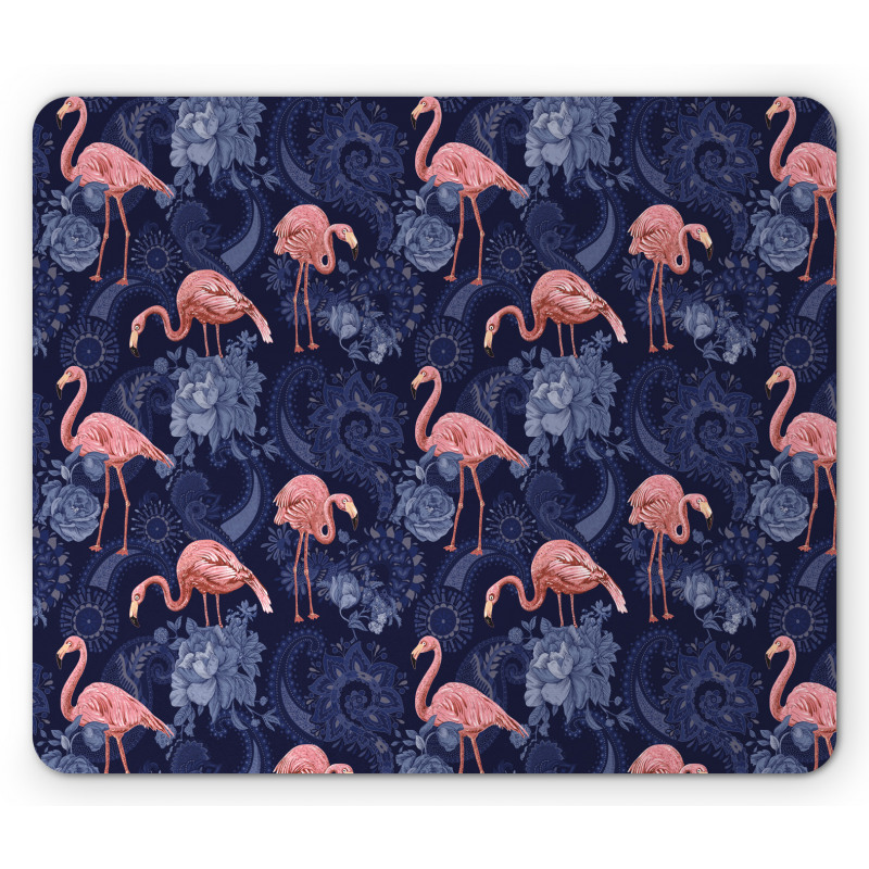 Exotic Floral Flamingos Mouse Pad