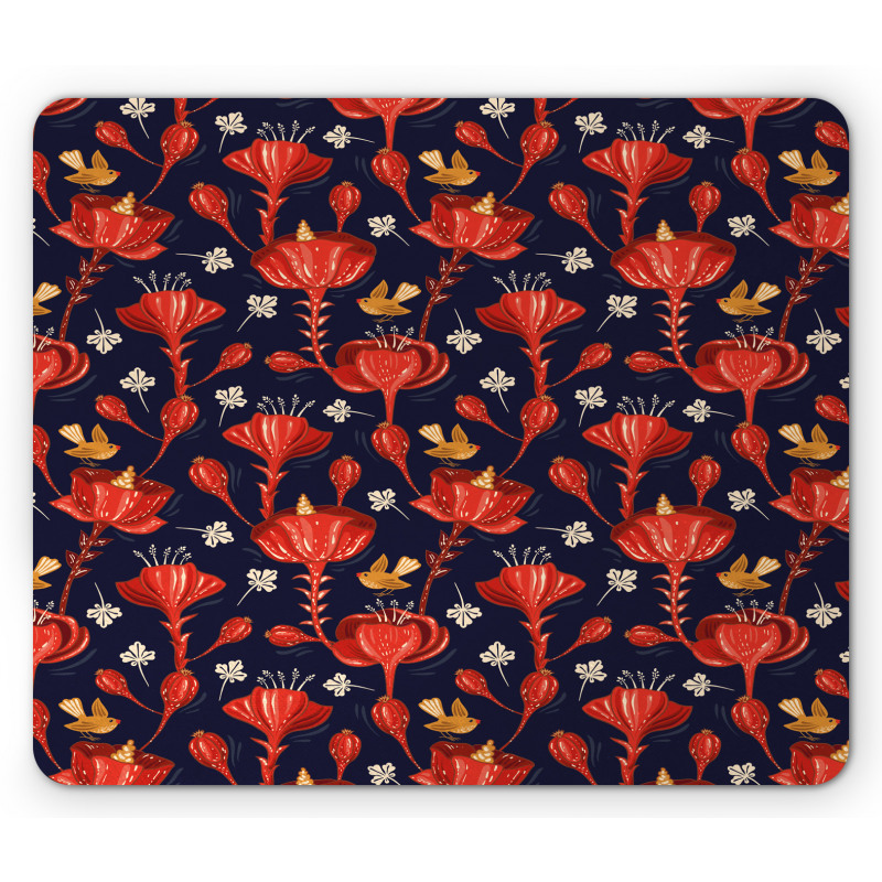 Blooming Flowers and Birds Mouse Pad