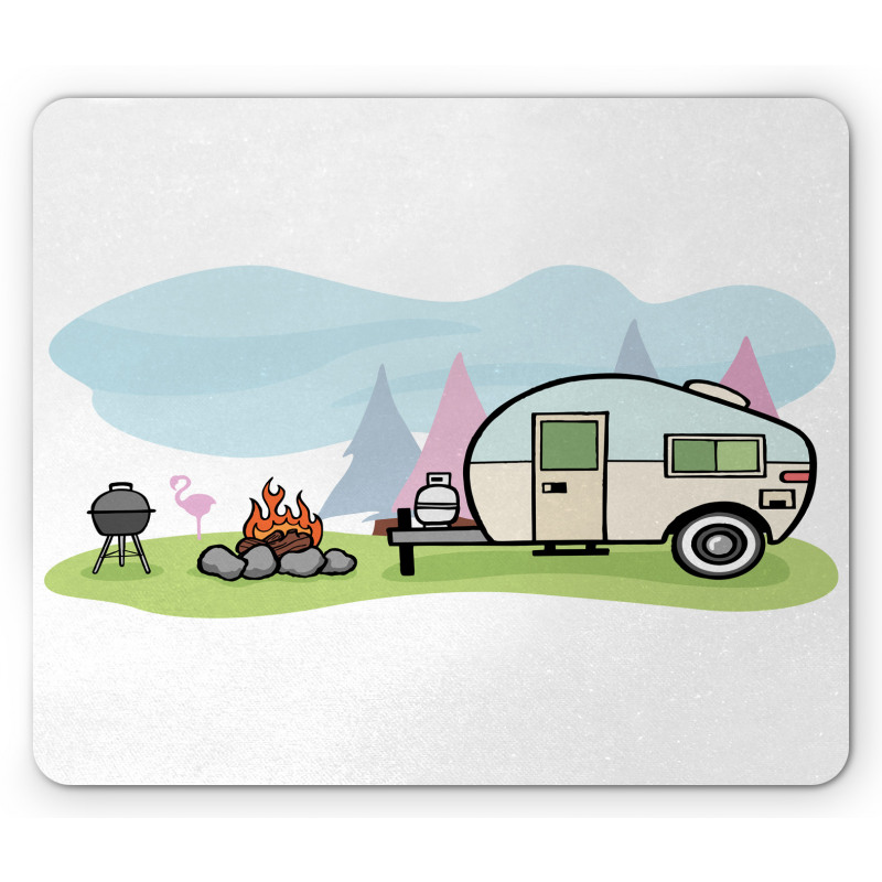 Cartoon Style Camping Scene Mouse Pad