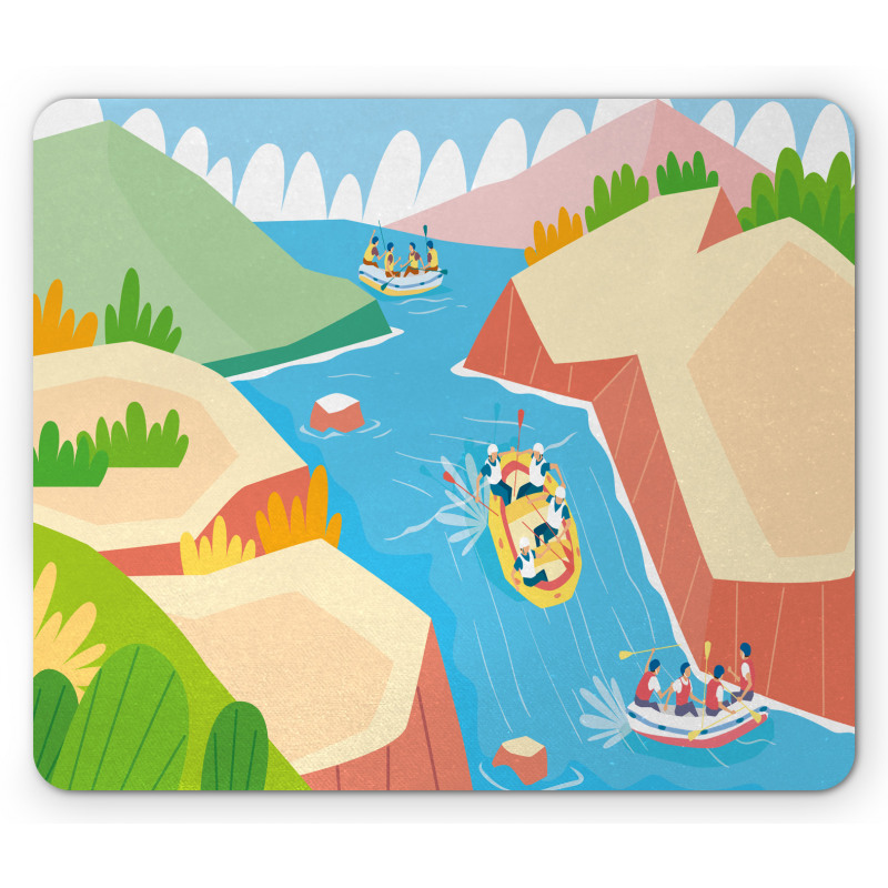 Rafting on River Cartoon Mouse Pad