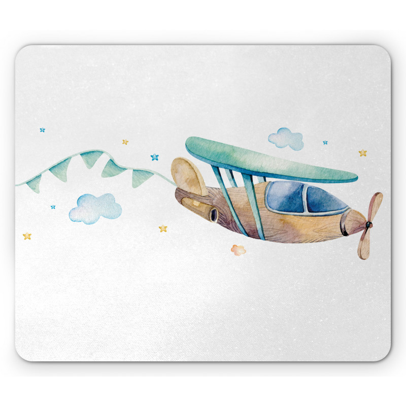 Nursery Airplane Cloud Stars Mouse Pad