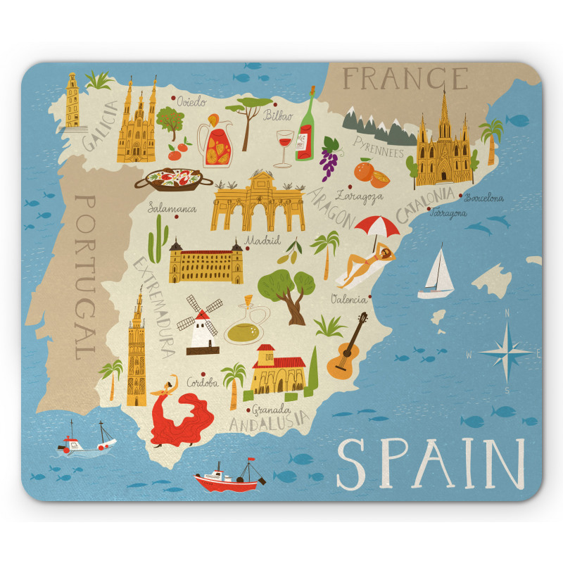 Spain Mapping Calligraphy Mouse Pad