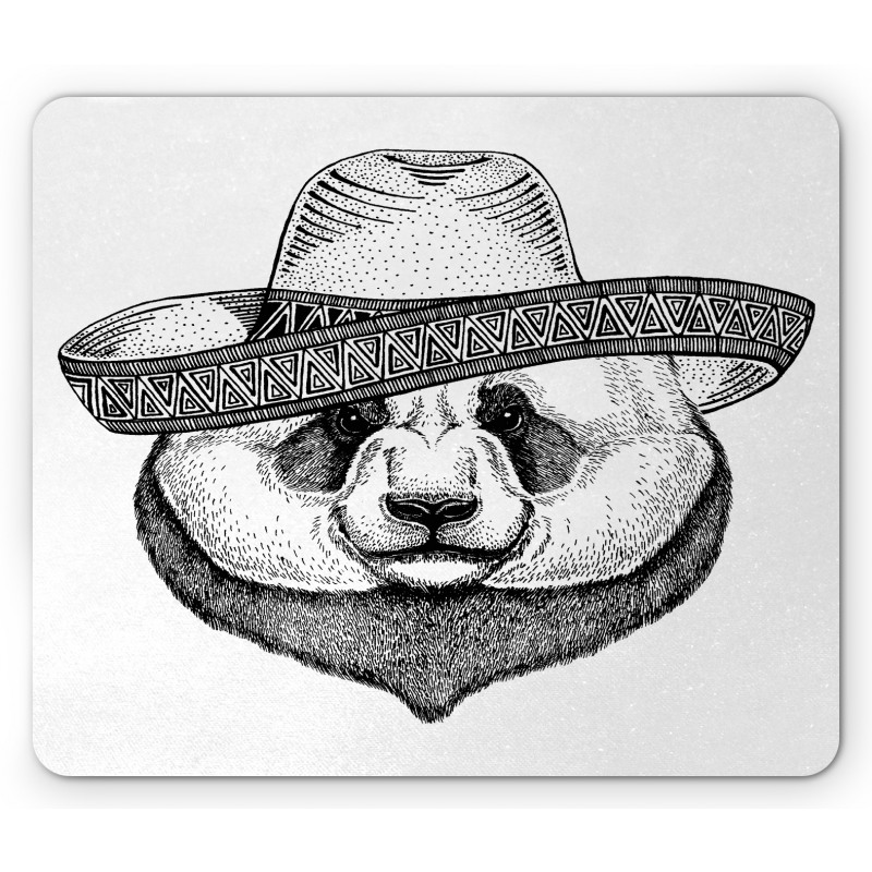 Single Panda Face in a Hat Mouse Pad