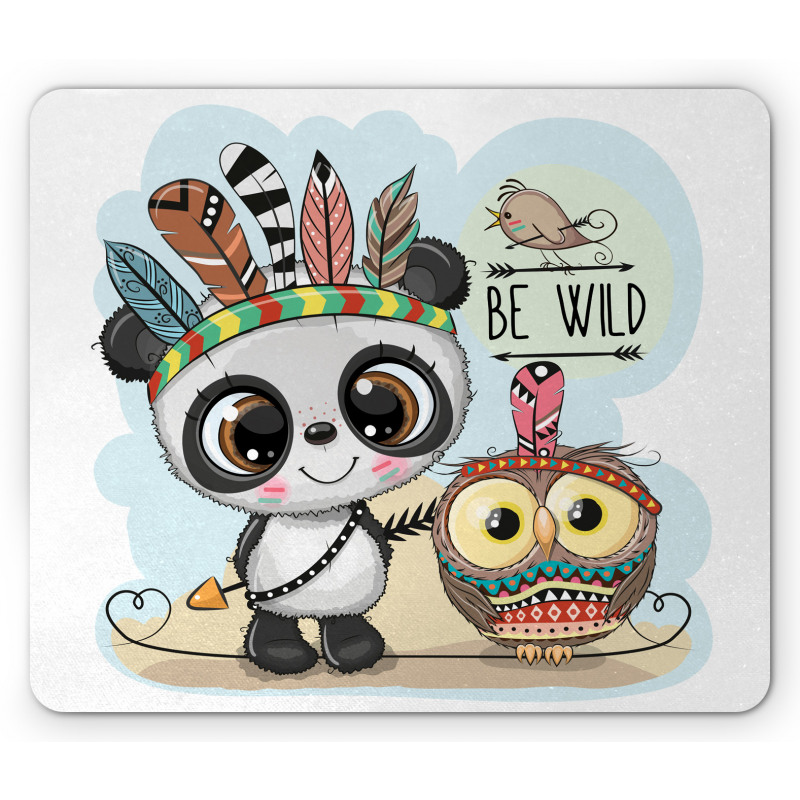 Panda Owl Bird in Feathers Mouse Pad