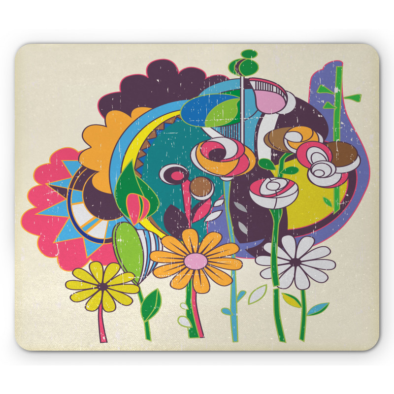 Grunge Style Flowers Artwork Mouse Pad