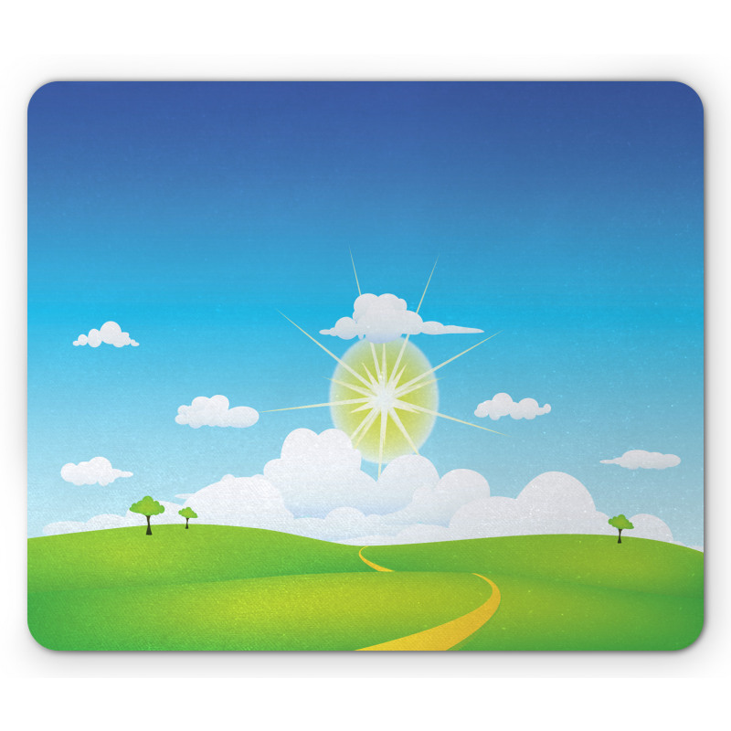 Grass Hill Sun and Clouds Mouse Pad