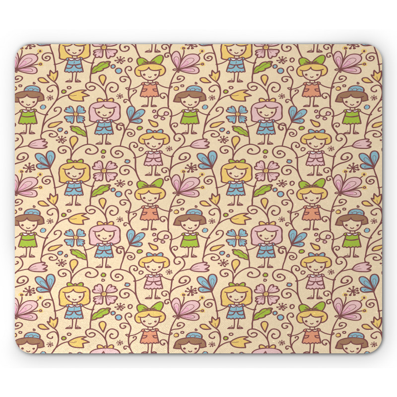 Happy Girls Floral Swirls Mouse Pad