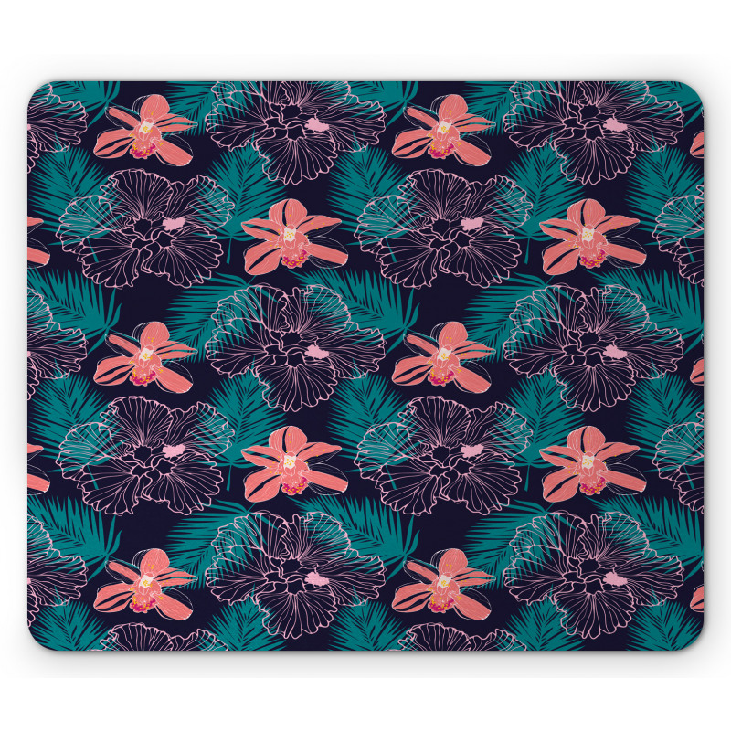 Leaves Hibiscus on Dark Mouse Pad