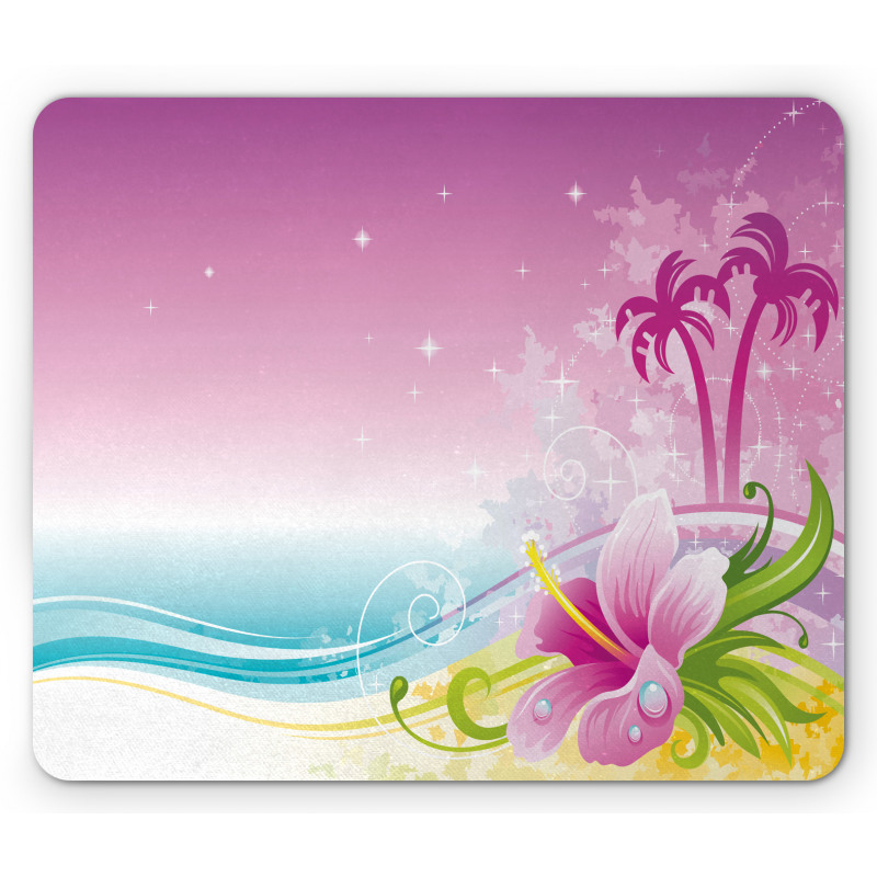 Abstract Waves Hibiscus Palms Mouse Pad