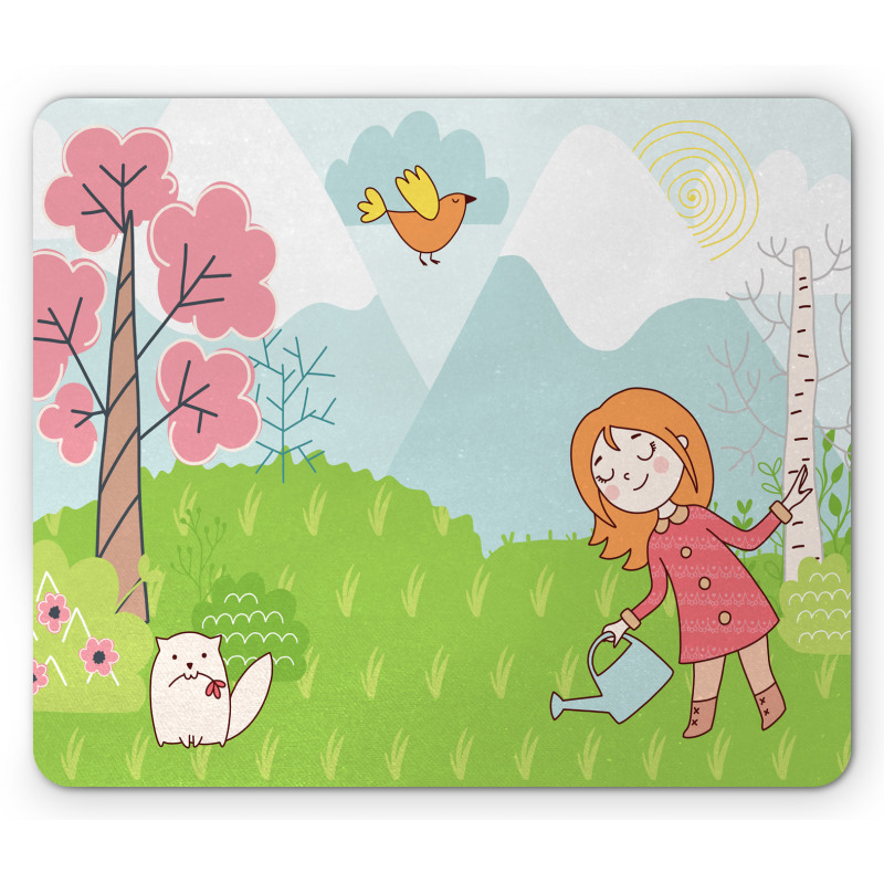 Cartoon Girl Animal in Wood Mouse Pad