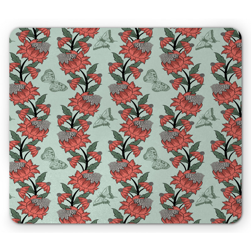 Flower Butterfly Silhouettes Mouse Pad