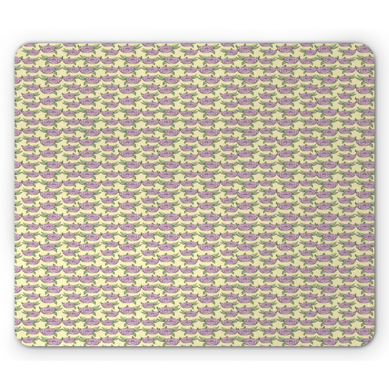 Pastel Roses Leaves Mouse Pad