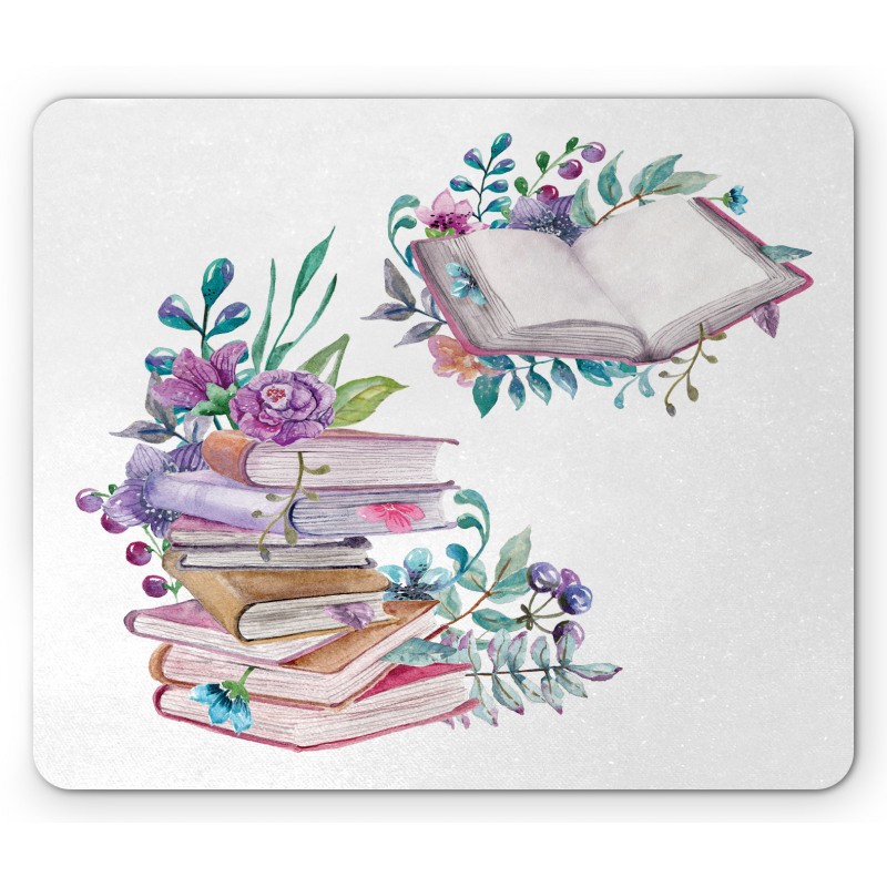 Watercolor Bookworm Floral Mouse Pad