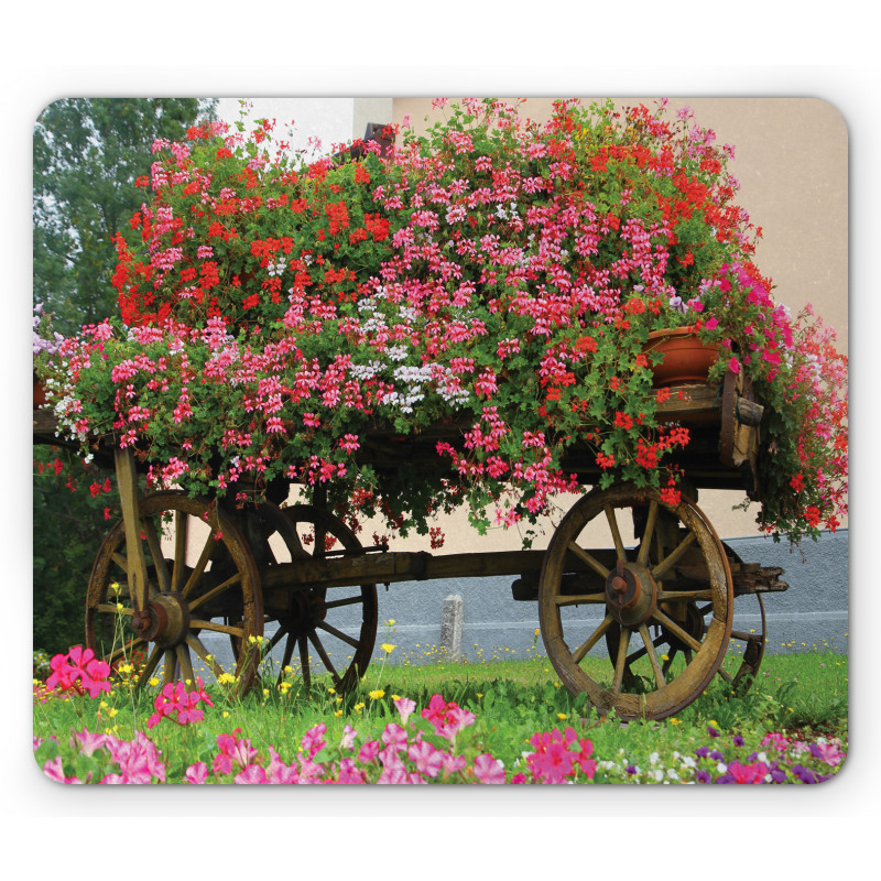 Flowers in Wooden Wagon Mouse Pad