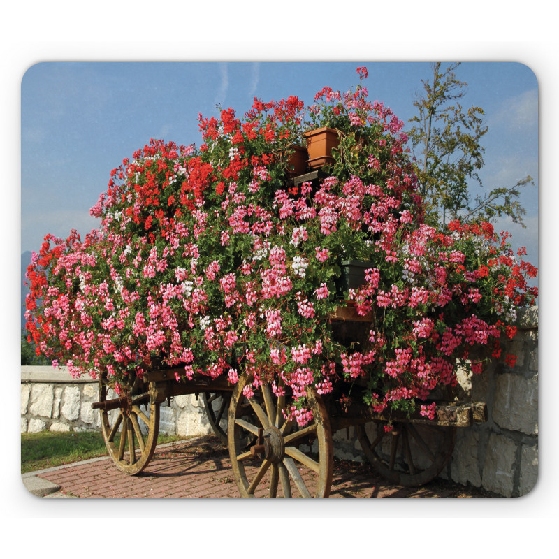 Old Wagon with Flowers Mouse Pad