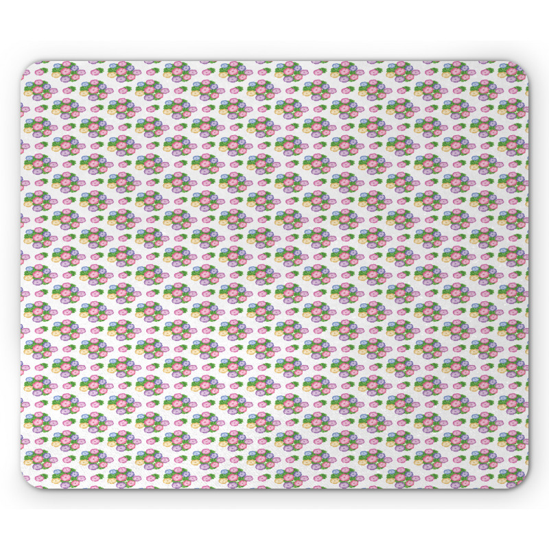 Repeated Colorful Flowers Mouse Pad