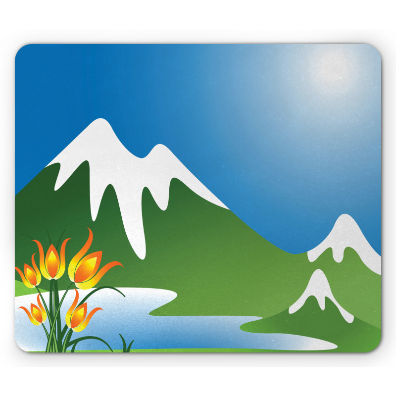 Snowy Mountain Flowers Mouse Pad