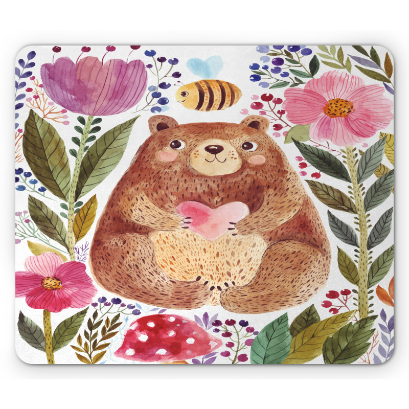 Bear with Flowers Mouse Pad
