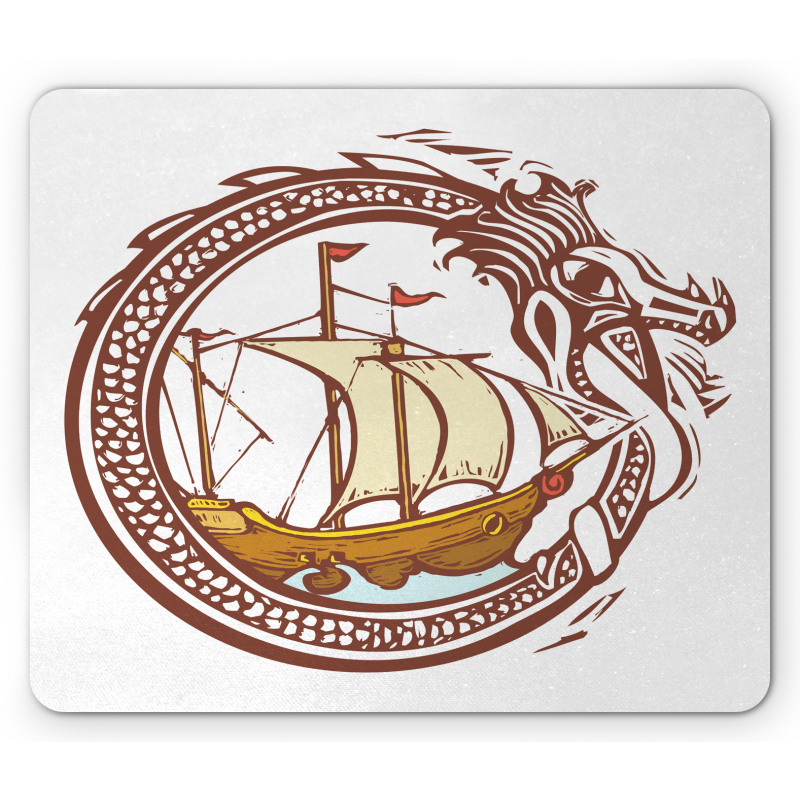 Sailing Boat Waves Dragon Mouse Pad