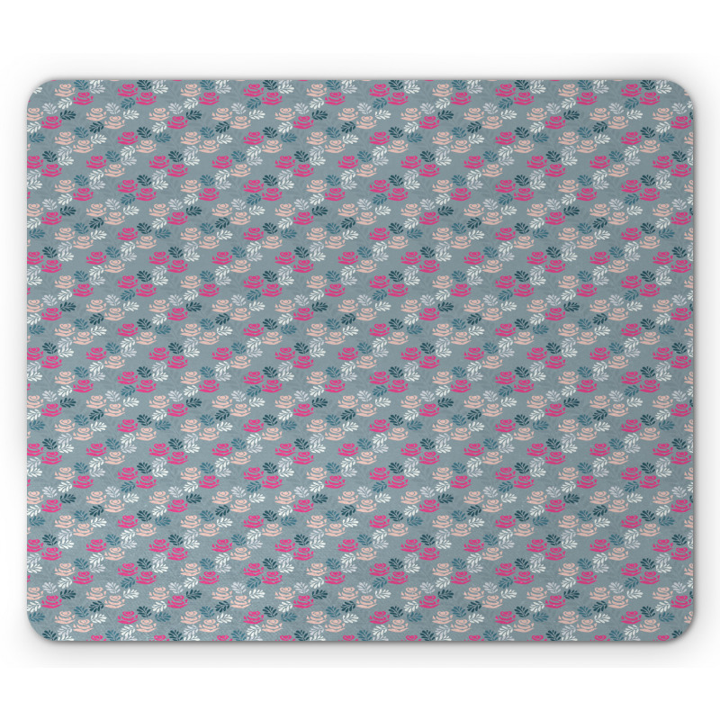 Leafy Branch and Roses Motif Mouse Pad