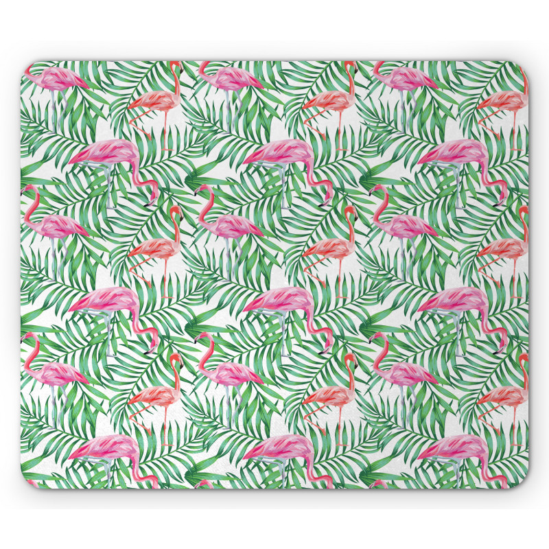 Flamingos on Jungle Leaves Mouse Pad