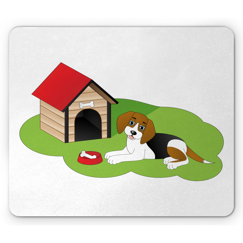 Dog House Bone Grass Graphic Mouse Pad