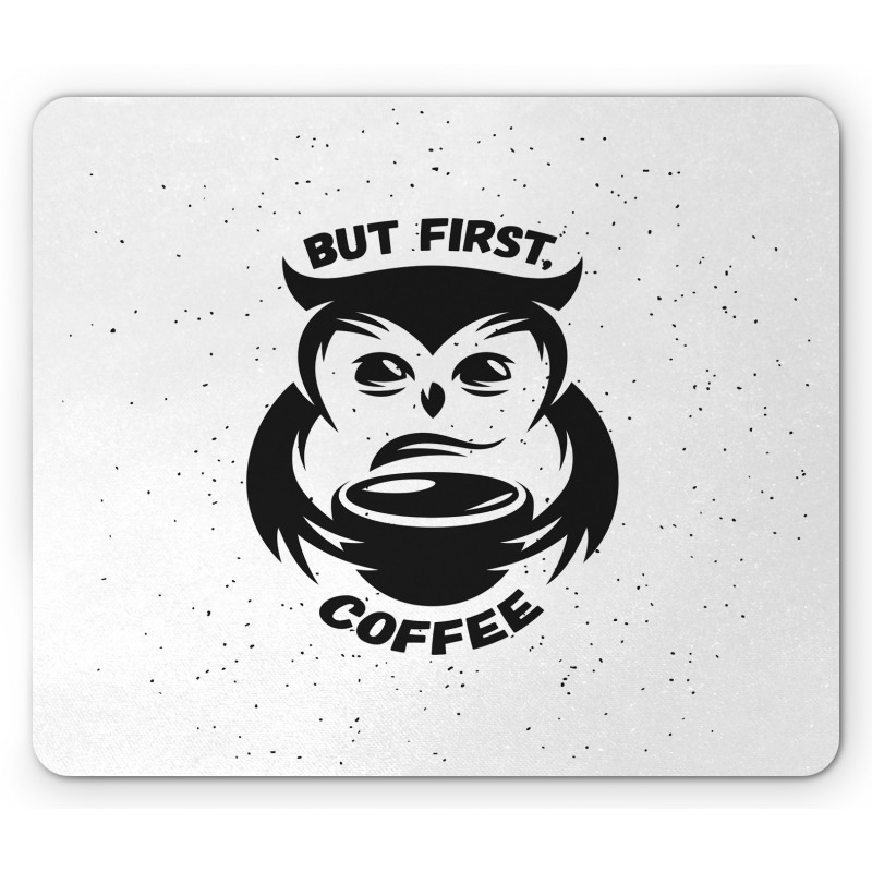 Owl Holds Mug Dots Mouse Pad