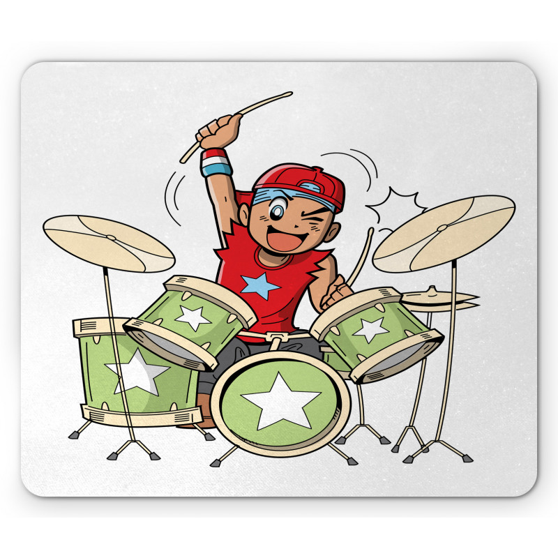 Cartoon Style Boy Drummer Mouse Pad