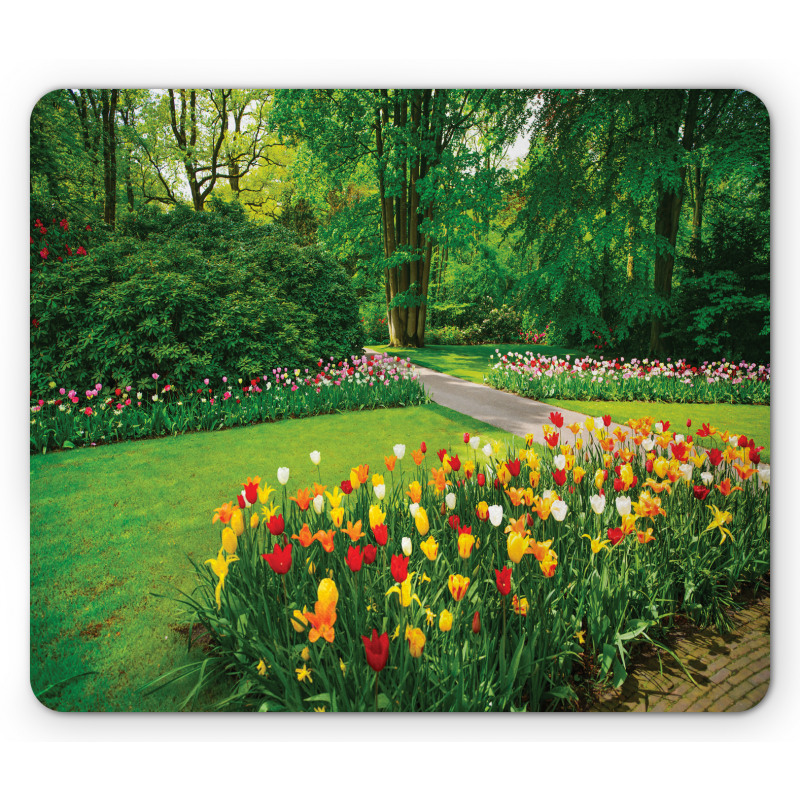 Garden with Tulips Trees Mouse Pad