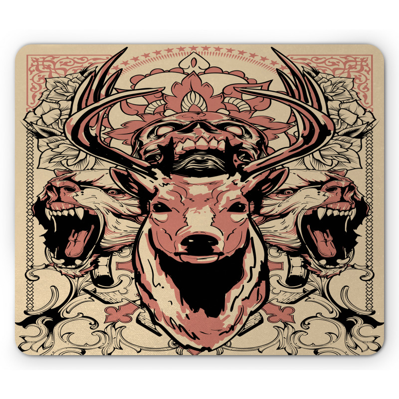 Floral Skull and Wolves Mouse Pad