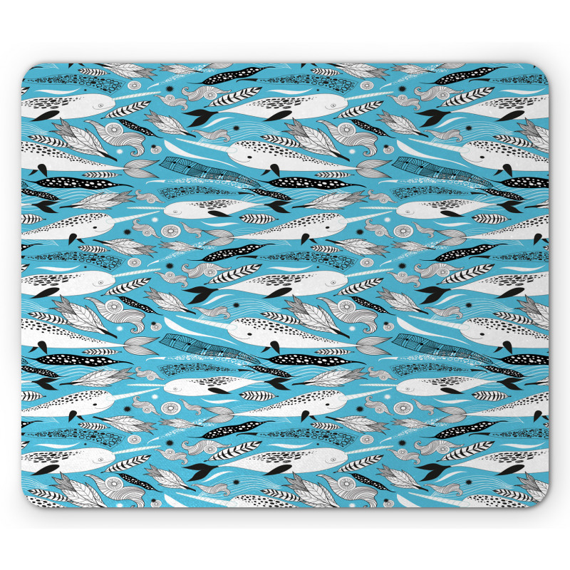 Unicorn Whales Algae Motifs Mouse Pad