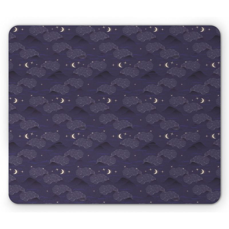 Crescent Moon Stars Clouds Mouse Pad