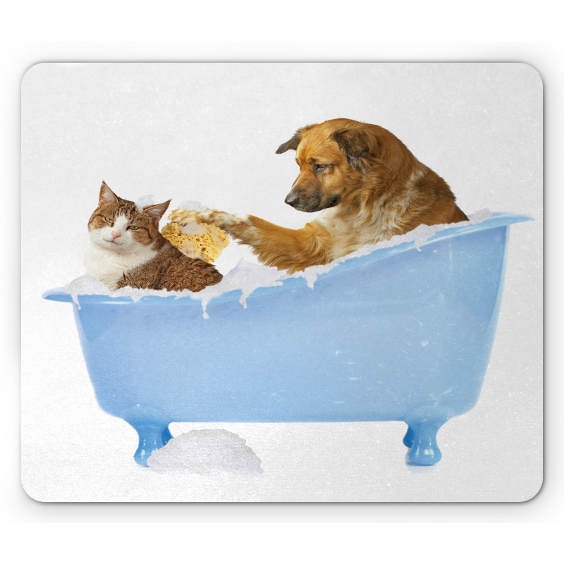 Dog and Cat in Bathtub Mouse Pad