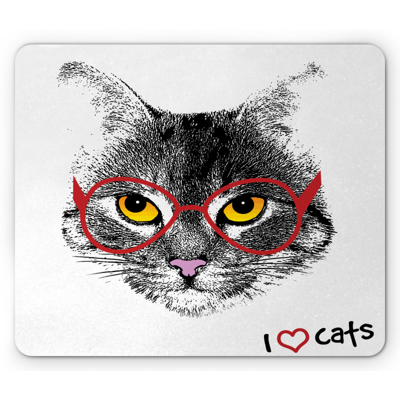 Nerd Cat with Glasses Mouse Pad
