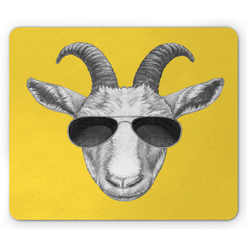 Grey Hand Drawn Goat Mouse Pad