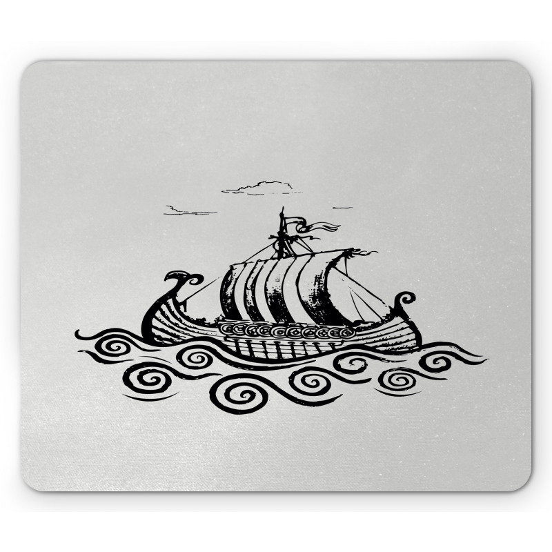 Ship with Whirlpool Waves Mouse Pad