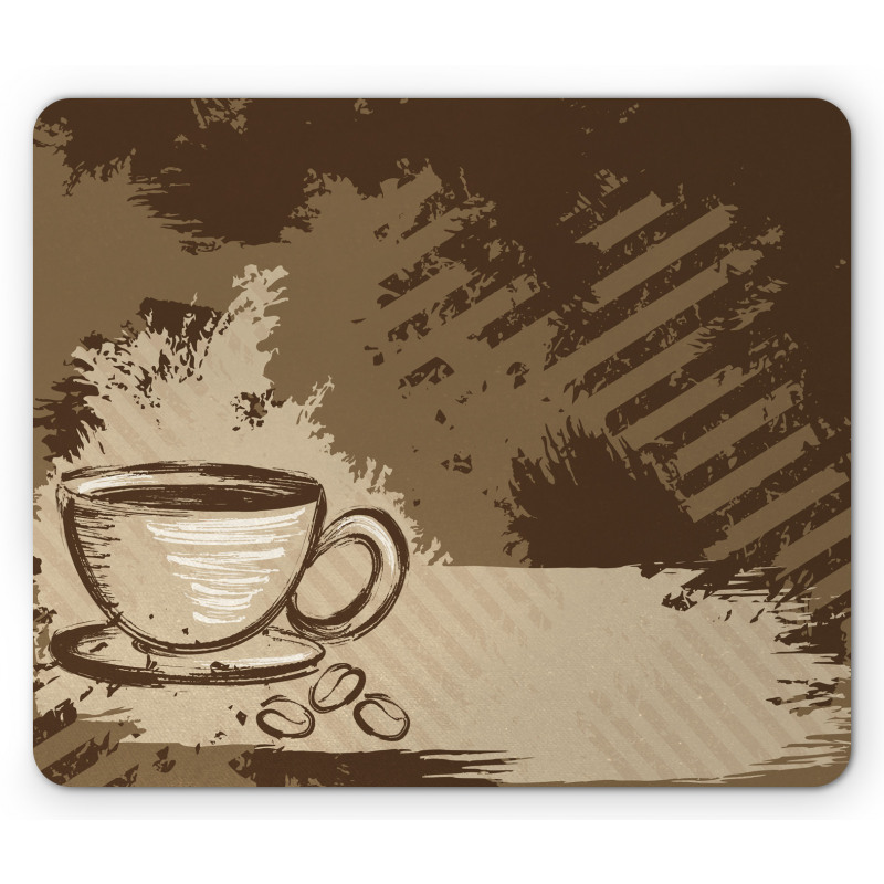 Grunge Style Cup and Beans Mouse Pad