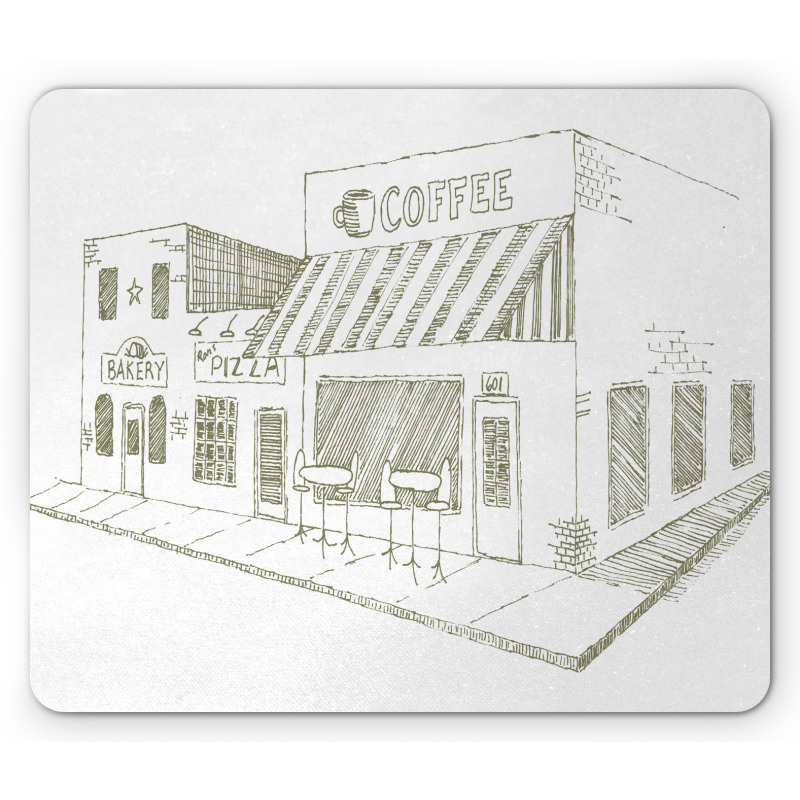 Urban Sidewalk Cafe Drawing Mouse Pad