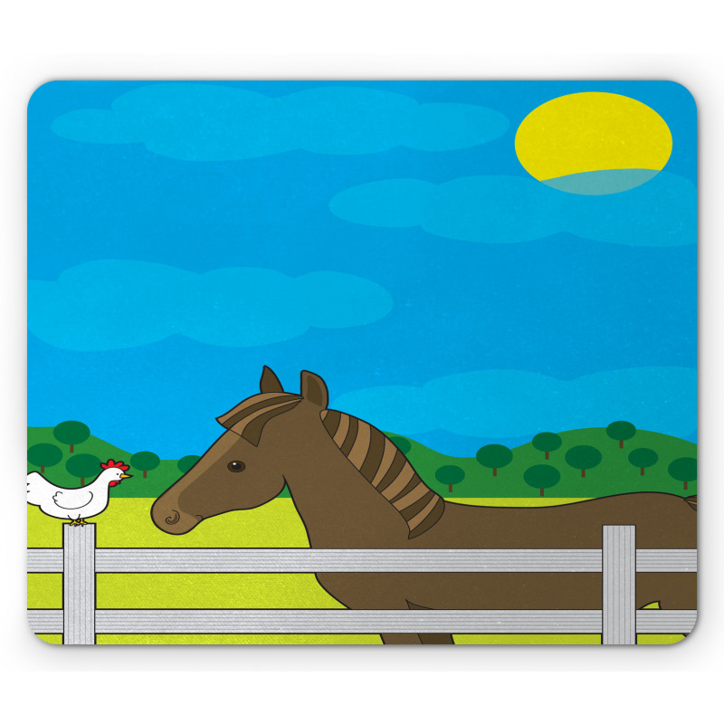 Farm Horse and Chicken Cartoon Mouse Pad