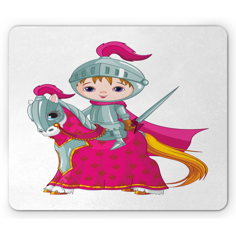 Knight Child on Horse Cartoon Mouse Pad