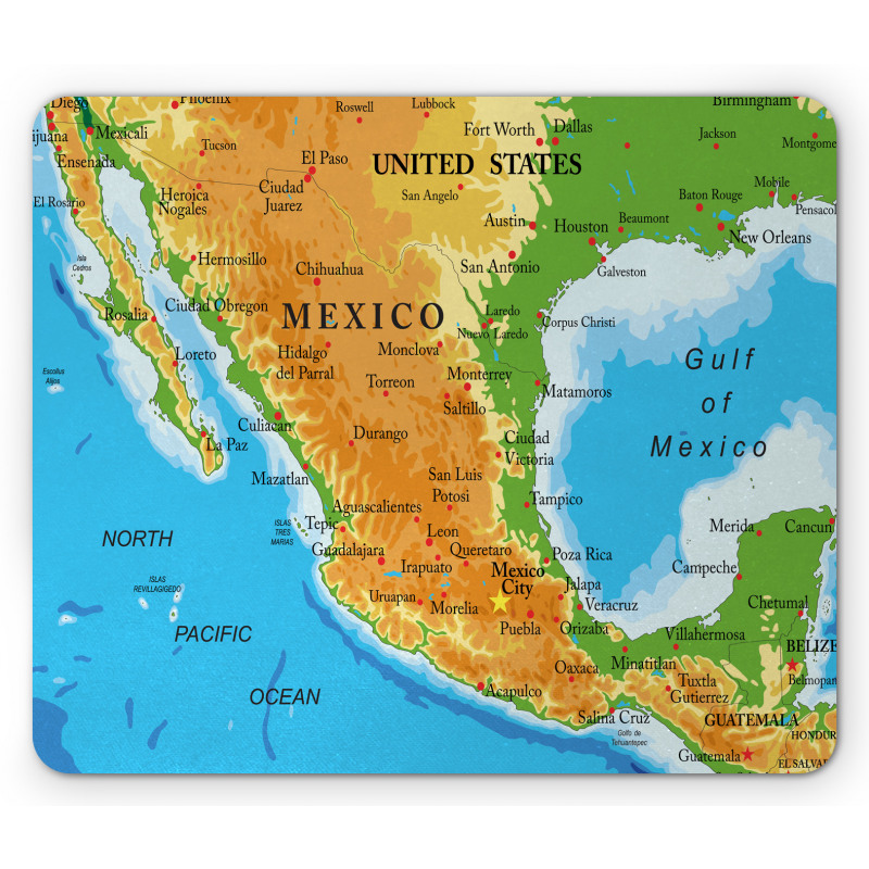 Detailed Map of Mexico Oceans Mouse Pad