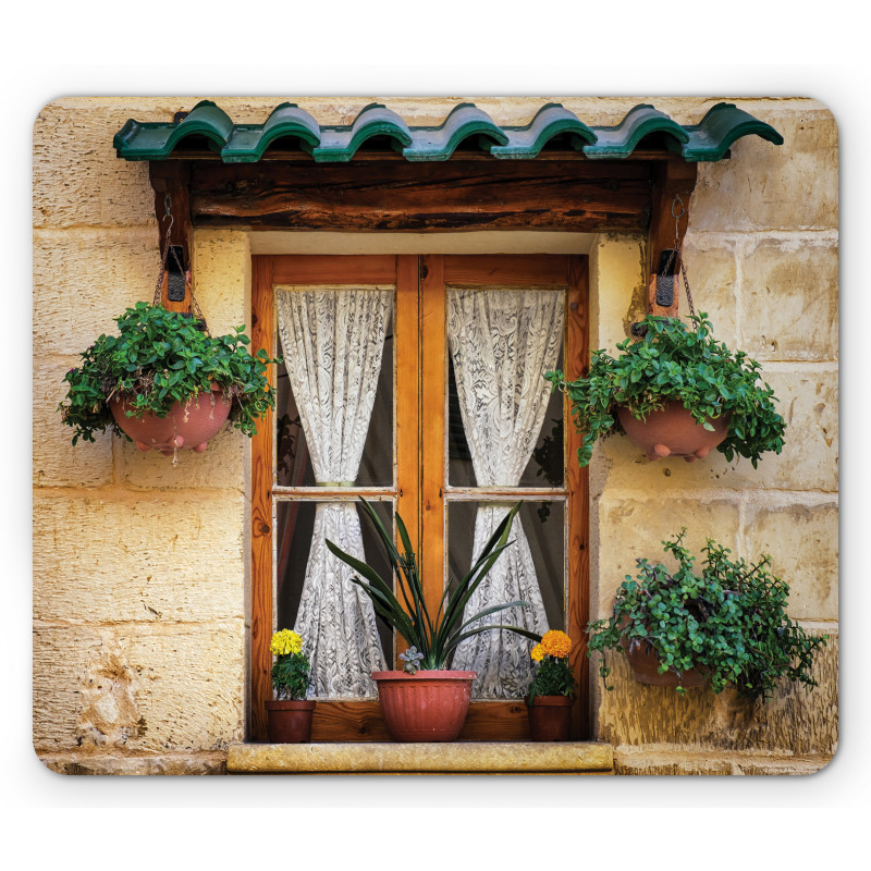 Old Window and Flowers Mouse Pad