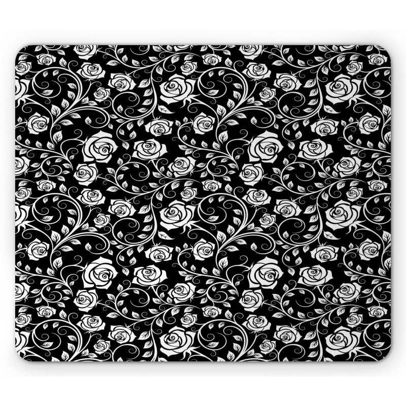 Roses on Swirling Stems Curl Mouse Pad