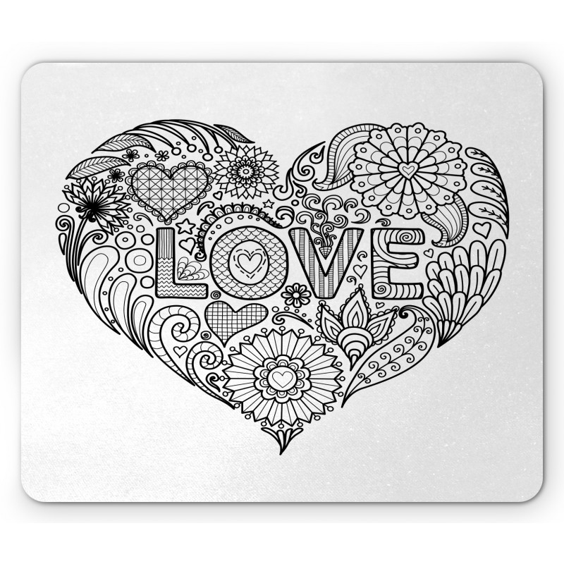 Love Uncolored Doodle Heart Mouse Pad