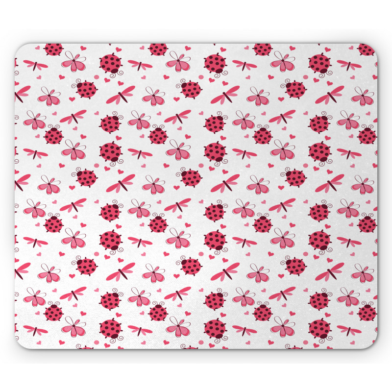 Dragonfly Ladybugs Hearts Mouse Pad