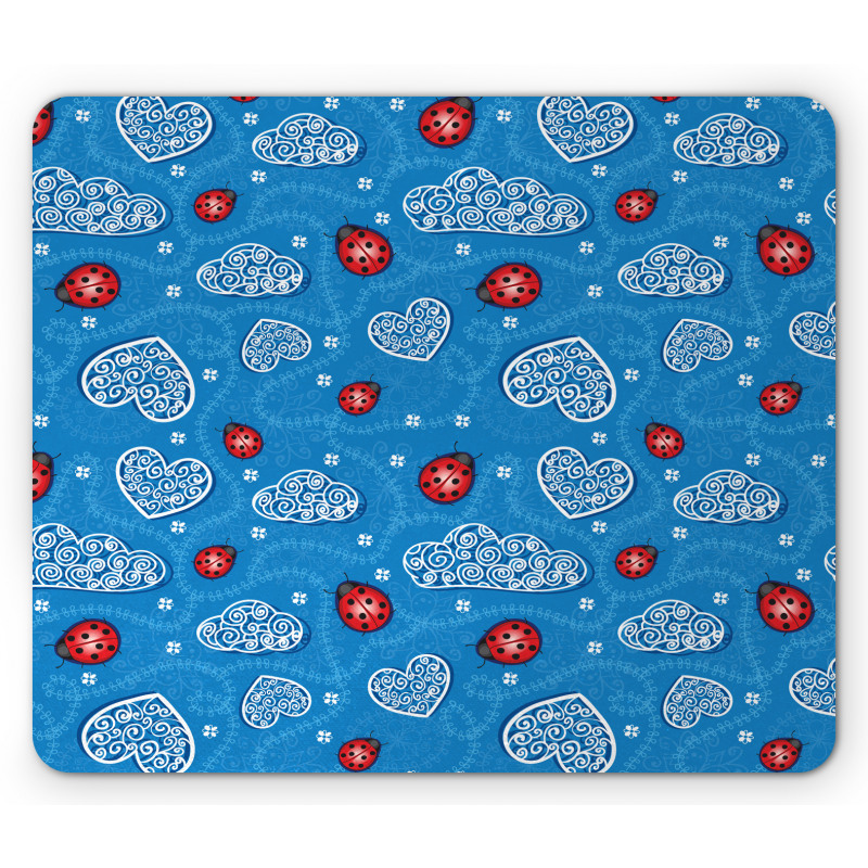 Ladybugs Hearts Clouds Mouse Pad