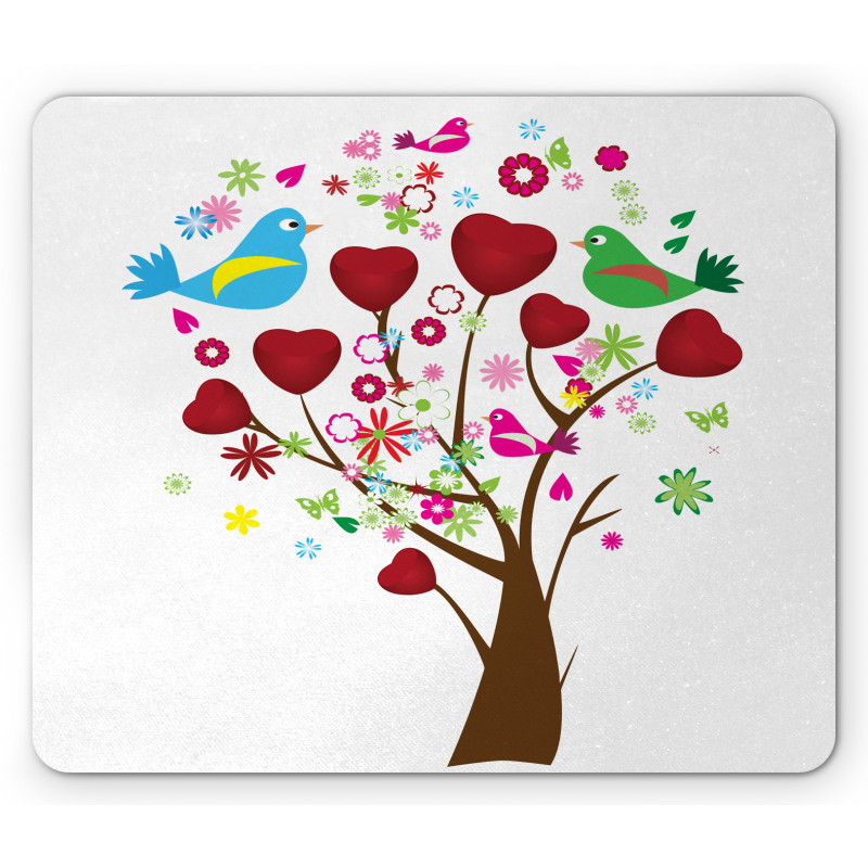 Hearts and Birds Blossom Tree Mouse Pad