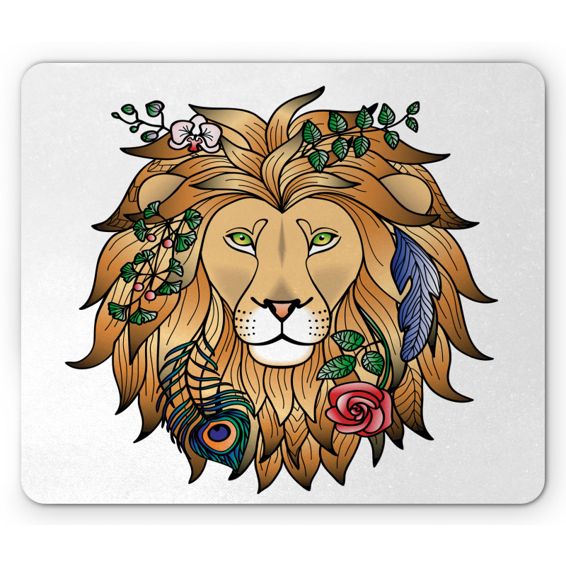Lion with Flower Mouse Pad